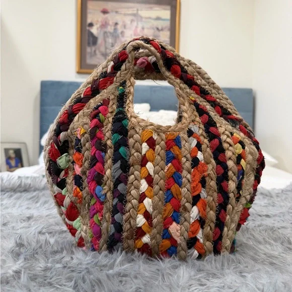 Magid Bags Multi Color Woven Straw Jute Tote Handbag - Picture 2 of 8